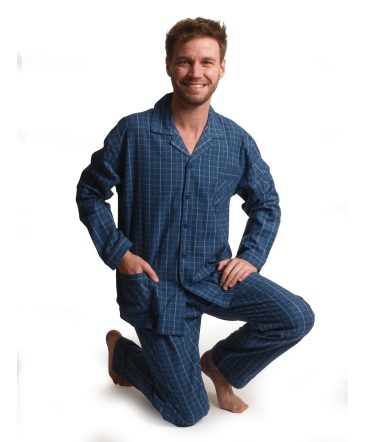 Pyjama lange mouwen heren squares knopen flanel
