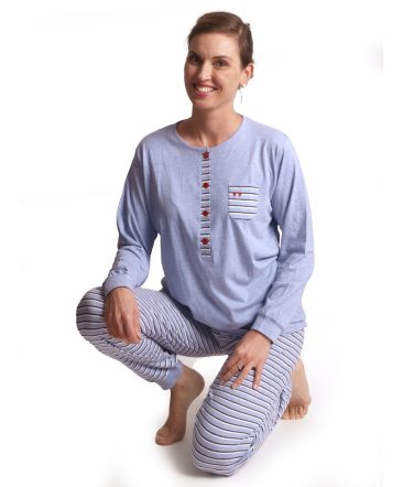 Pyjama lange mouwen dames hartjes jersey