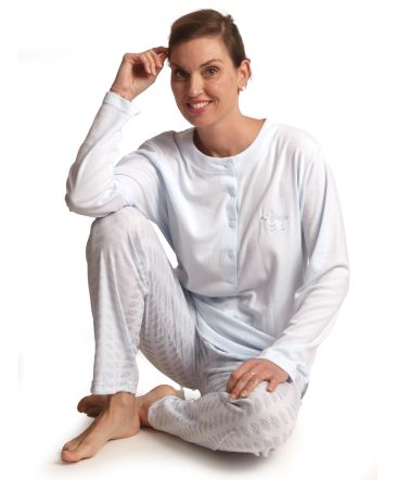 Pyjama lange mouwen dames blaadjes rib interlock