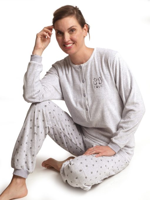 Pyjama lange mouwen dames love cats velours
