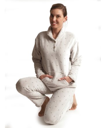 Pyjama lange broek dames dots fleece