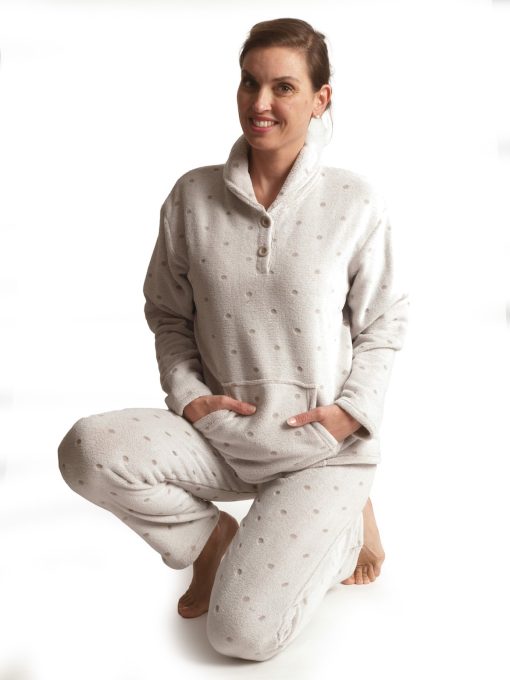 Pyjama lange broek dames dots fleece