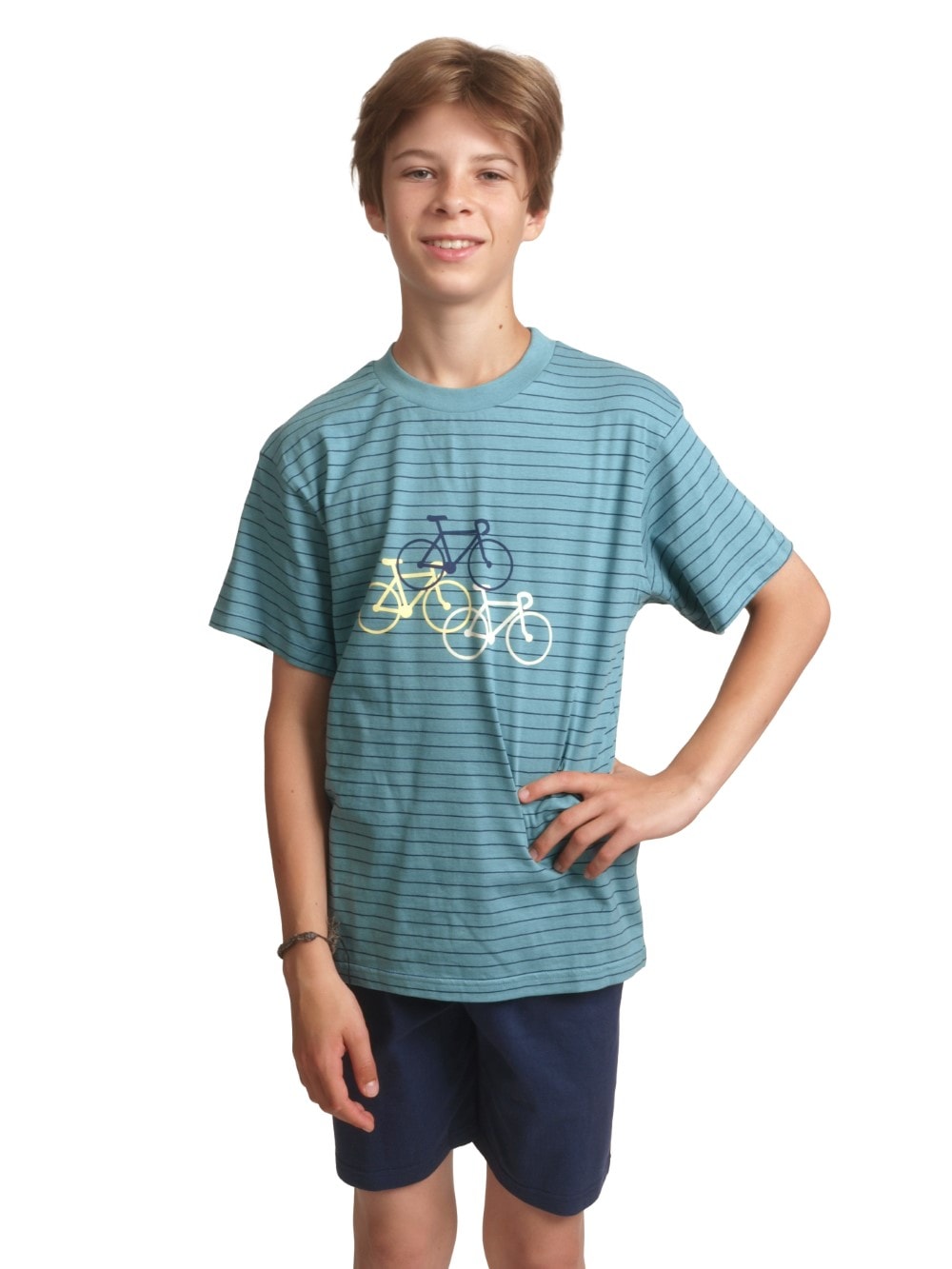Pyjama jongens korte mouwen Wielrennen lagoon blue