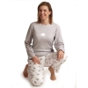 Pyjama lange mouwen dames wolkjes interlock - flanel Cocodream 644512 grijs