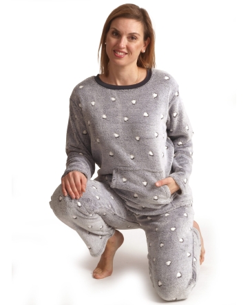 Pyjama lange mouwen dames hearts fleece grijs 691523
