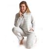 Pyjama lange mouwen dames stripes fleece cocodream 691521 grijsgroen