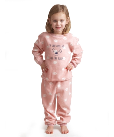 Pyjama lange mouwen meisjes let me sleep fleece roze
