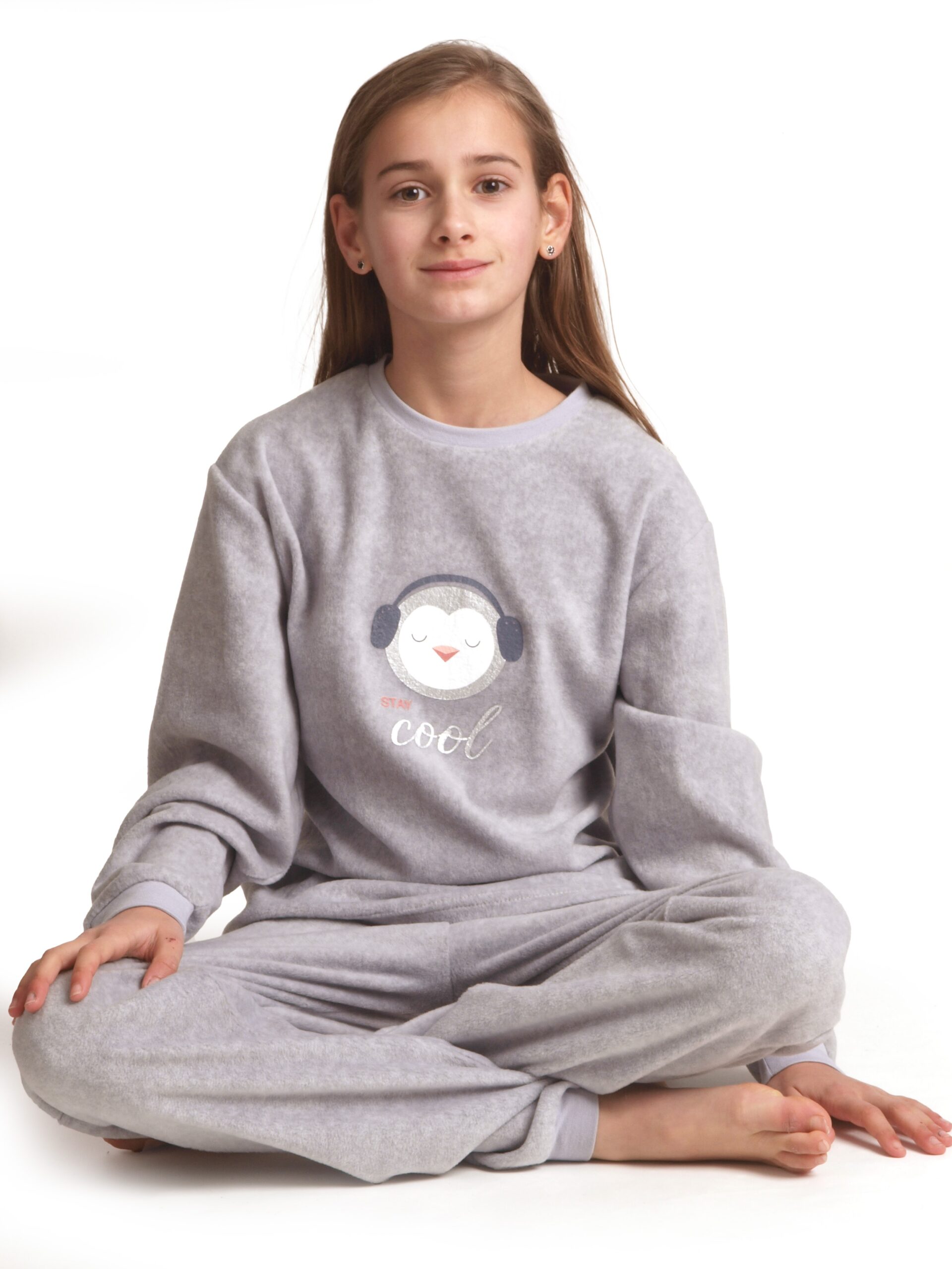 Pyjama lange mouwen meisjes pinguin cool fleece Cocodream 391503 grijs