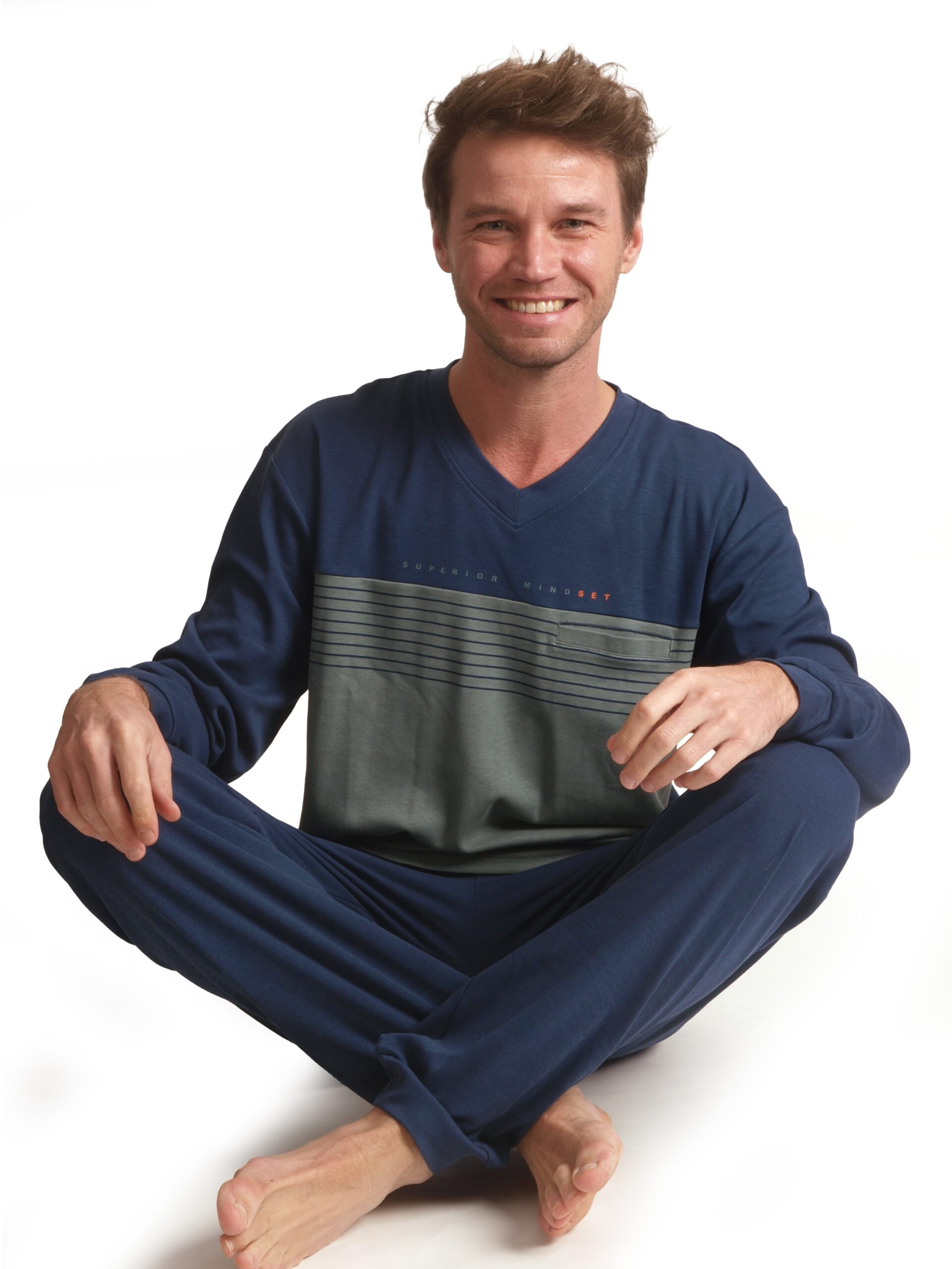 Pyjama lange mouwen heren mindset interlock 421565 Outfitter donkerblauw