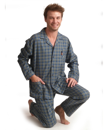 Pyjama lange mouwen heren mountains grid flanel outfitter 441585 olijfgroen